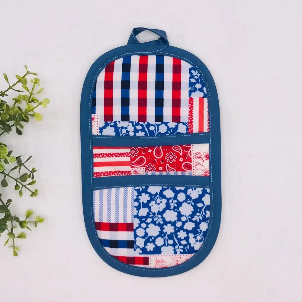 Finger Hotpad: Potholder, Americana Patchwork Red White Blue Hotpad